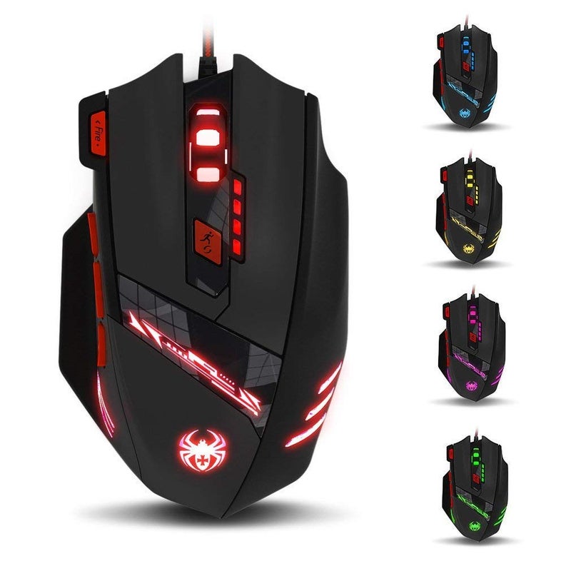 zelotes T90 Gaming Mouse 9200 DPI, 8 Programmable Buttons Multi-Modes LED Lights USB Gaming Mice, Weight Tuning for Laptop, Desktop, PC,- Black - Image 1